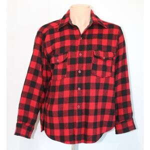 VTG Woolrich Red Black Wool Blend Buffalo Plaid Button Up Shirt Men’s XL